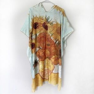Van Gogh Sunflower Kimono Beach Cover Up Artsy Op Art Teacher Eclectic Grandma